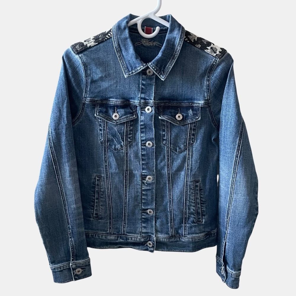 Stetson Denim Trucker Jacket Womens Small Western Southwestern Aztec Embroidered - Picture 3 of 12